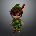 3D Cartoon Elf Character With Red Hair Green Hat And Leaf Costume