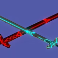 Futuristic Glowing Blue And Red Crossed Swords With Geometric Hilt Design