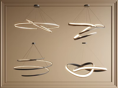 Modern Chandelier Designs With Circular LED Rings And Hanging Spiral Structures 3d model