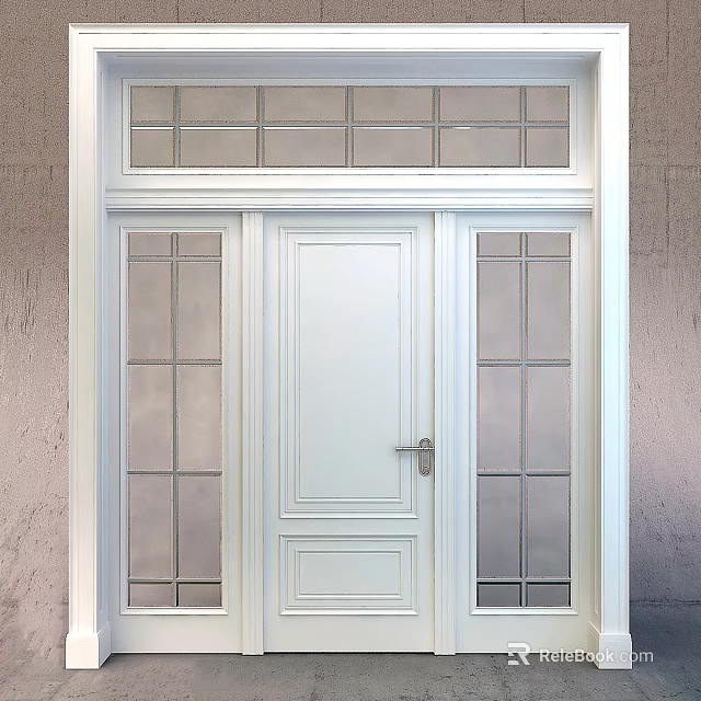White Hinged Door With Glass Panels And Classic Frame Design For Home 3d model 