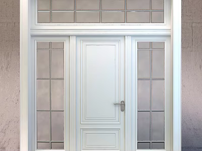 White Hinged Door With Glass Panels And Classic Frame Design For Home 3d model
