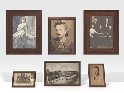 Vintage Wooden Photo Frames With Old Photographs In Multiple Sizes And Styles 3d model