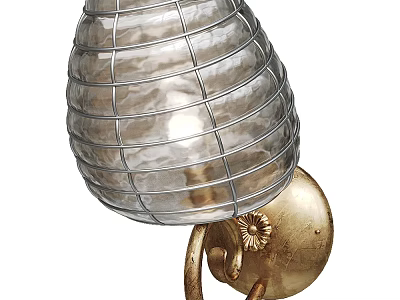 Elegant Wall Lamp With Transparent Shade Metal Wire Frame And Gold Decorative Base 3d model