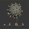 Breathtaking Landscape Featuring Mechanical Sphere With Multiple Metal Base Platform Components 3d model