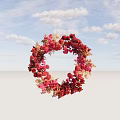 Colorful Floral Installation Wreath With Red Pink Flowers And Blue Sky Background