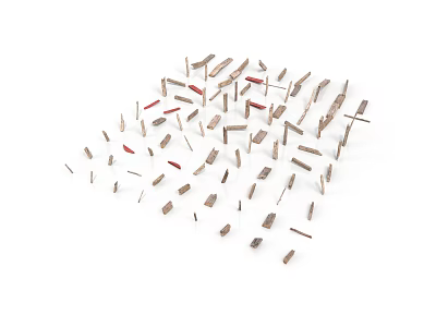 Wooden Clothespins with Red Accents in Various Sizes for Daily Household Use 3d model