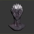 3D Game Character Model Featuring White Spiky Hair Purple Skin Pointed Ears And Forehead Mark