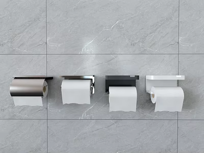 Bathroom Accessories Different Styles Toilet Paper Holders Mounted on Gray Tiled Wall 3d model