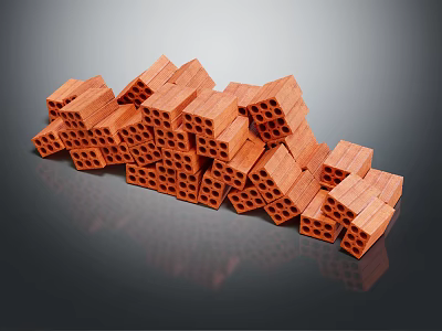 Stacked Perforated Red Bricks on Dark Reflective Surface Background 3d model