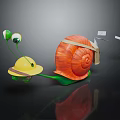 Cartoon Snail With Orange Shell Yellow Hat Green Eyes And White Papers 3d model