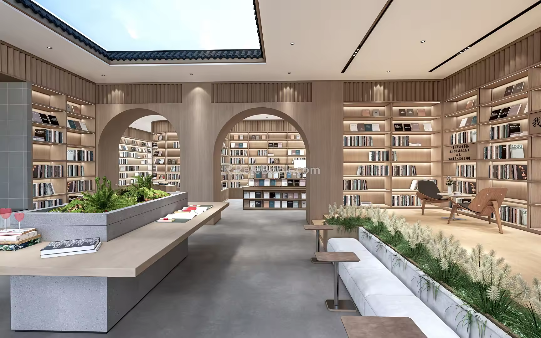Modern Library Book Bar Bookstore Bookshelf Bookcase Desk 3d model