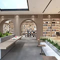 Modern Library Book Bar Bookstore Bookshelf Bookcase Desk 3d model