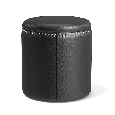 Black Leather Bar Stool With Round Top And Rivet Detail Modern Design 3d model