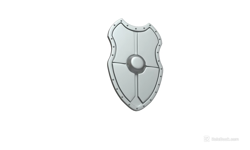 Medieval Steel Shield With Decorative Riveted Design And Central Round Boss 3d model 