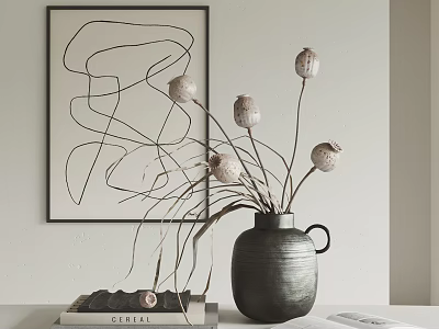 Quiet Wind Jewelry Ornaments Combination Ornaments Vase Decorative Painting Books Quiet Wind Antique Hanging Painting Abstract Painting 3d model