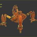 Red Mechanical Creature Character With Multi Legged Spider Like Structure And Yellow Accents 3d model