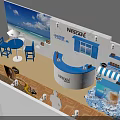 NESCAFE Exhibition Booth With Blue Umbrella White Wall Counter And Drink