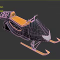 Modern Snowmobile 3D Model With Orange Seat Black Body And Skis