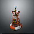Red Buoy With Tower Structure Yellow Components And Identification Number 690725 3d model