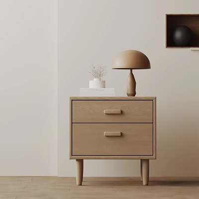Modern Wooden Side Table With Two Drawers And Table Lamp On Top 3d model