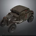 Rusty Old Modified Vintage Car With Exposed Engine Parts And Rusted Body