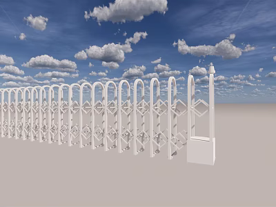 Public Facility Entrance Gate With White Retractable Design And Geometric Patterns 3d model