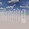 Public Facility Entrance Gate With White Retractable Design And Geometric Patterns 3d model