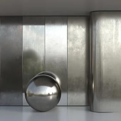 Stainless Steel Structural Components With Polished Metal Plates And Spherical Elements 3d model