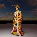 Woman In Traditional Imperial Costume With Elaborate Golden Headdress And Embroidered Robe