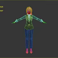 3D Female Character Model With Pink Hair Black Striped Suit Red Shoes And Outstretched Arms