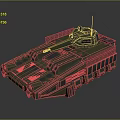 Green Armored Military Vehicle With Tracked Propulsion And Top Railing Structure