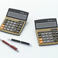 Two Black And Orange Calculators With Red And Black Pens On White Background