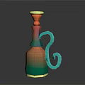 Colorful Decorative Bottle With Gradient Colors Curved Blue Handle And Yellow Red Top
