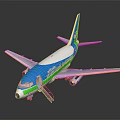 Blue White Green Commercial Airplane Model With Spring Logo And Boarding Stairs