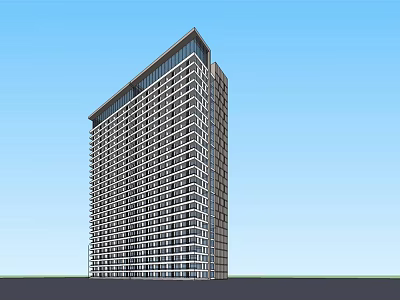 Modern High Rise Office Building With Glass Facade And Multiple Windows Against Clear Blue Sky 3d model