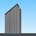 Modern High Rise Office Building With Glass Facade And Multiple Windows Against Clear Blue Sky