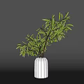 Modern Silver Striped Vase With Green Olive Branches And Fresh Leaves