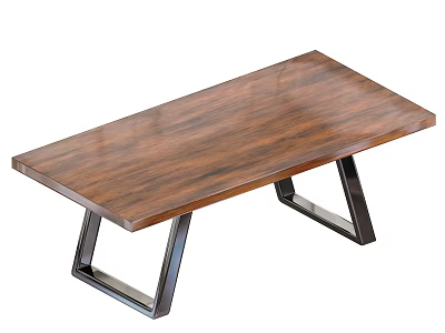 Modern Coffee Table With Dark Brown Wooden Tabletop And Black Metal Legs 3d model