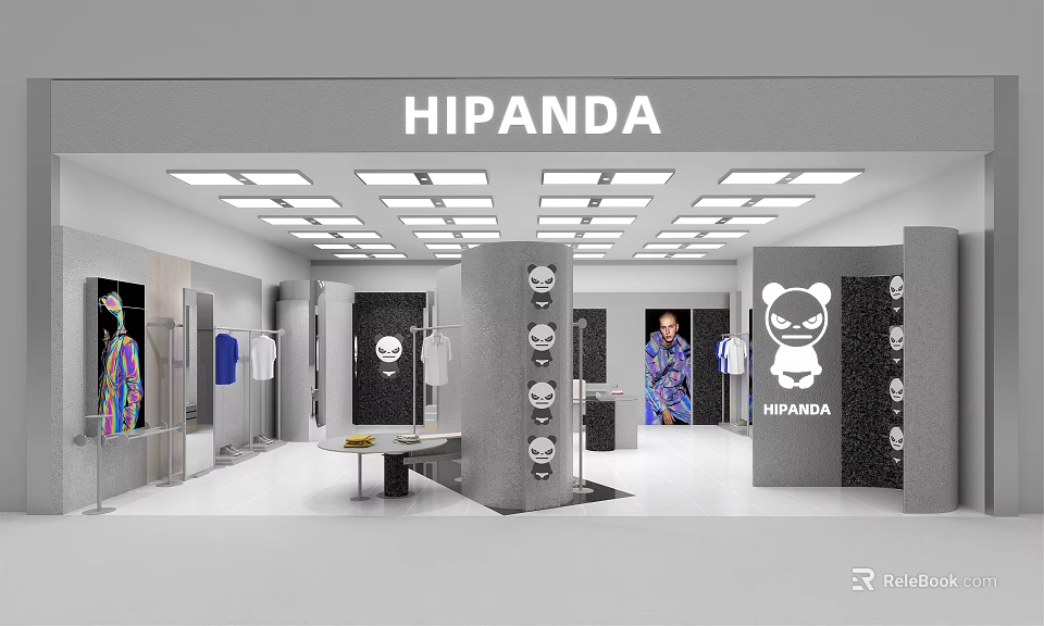 HIPANDA Clothing Store Modern Interior With Mannequins Hanging Clothes And Display Racks 3d model 