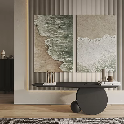 Modern Luxury Living Room Interior With Decorative Paintings And Black Coffee Table Ornaments On Table 3d model