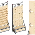 Sturdy Display Shelves With Wooden Layers Metal Frames And Perforated Panels