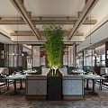 Elegant Modern Restaurant Interior With Open Dining Space Marble Bar Counter And Pendant Lighting