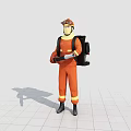 Man in Orange Firefighter Uniform Carrying Backpack and Holding Fire Hose