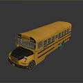 Yellow School Bus With Black Front Design And Side Windows Shiny Reflection On Dark Background 3d model