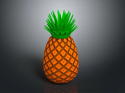 3D Pineapple Model With Orange Diamond Pattern And Green Leaf Top 3d model