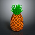 3D Pineapple Model With Orange Diamond Pattern And Green Leaf Top
