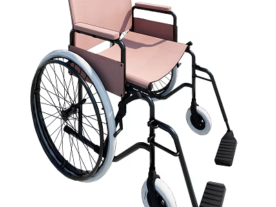 Pink Seat and Backrest Wheelchair with Black Frame White Wheels Footrests 3d model