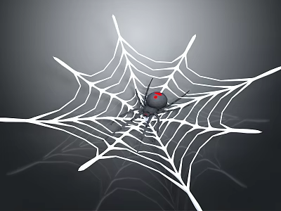 Intricate White Spider Web With Black Spider Red Mark On Dark Background 3d model