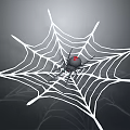 Intricate White Spider Web With Black Spider Red Mark On Dark Background
