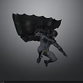 Man In Batman Costume With Flowing Cape Leaping In Dynamic Action Pose